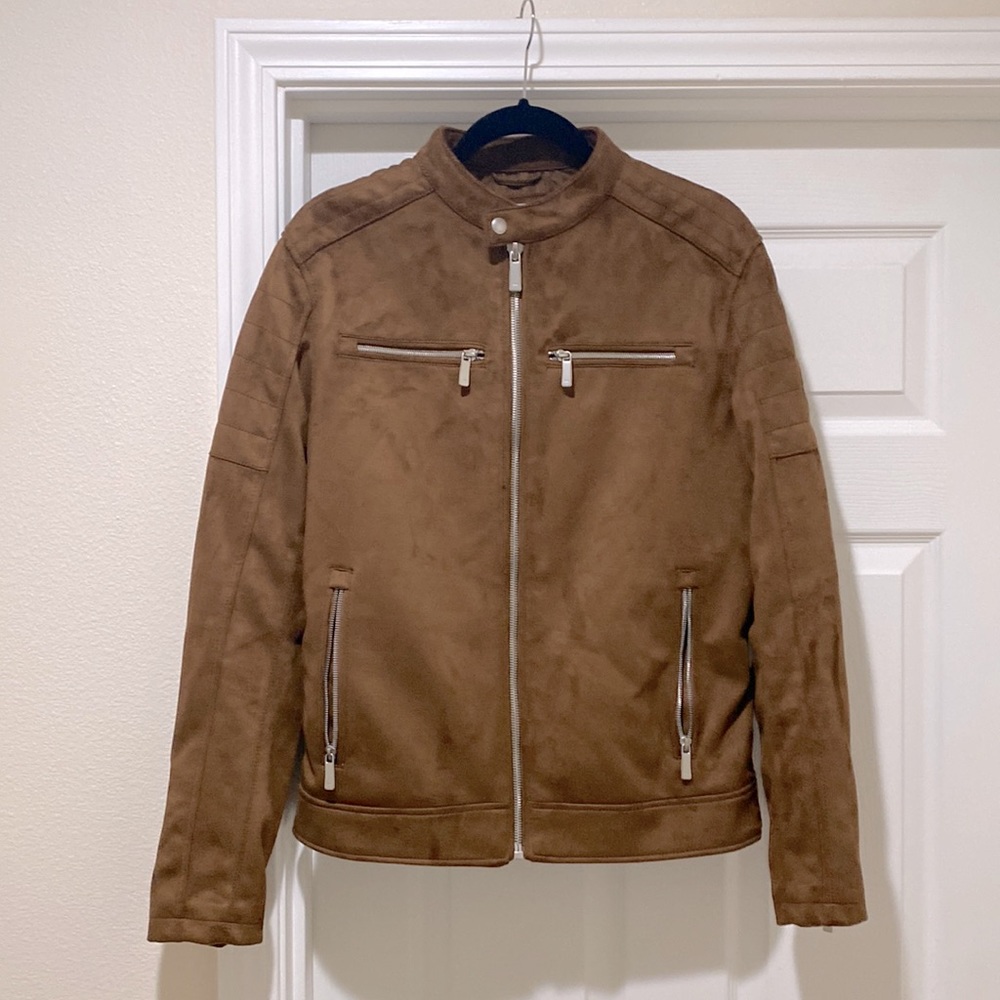 Zara faux suede brown motorcycle jacket